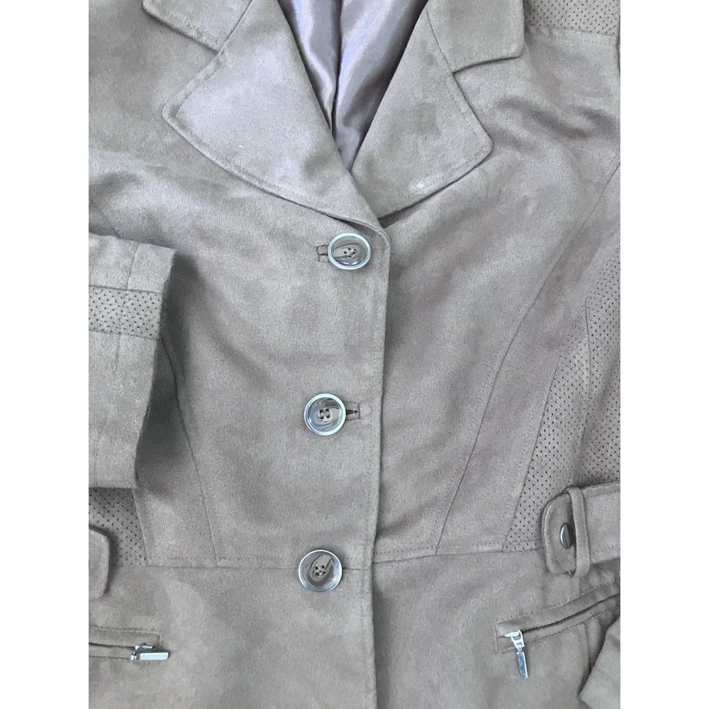 Chicos Jacket Sz 2‎ Brown Faux Suede Button